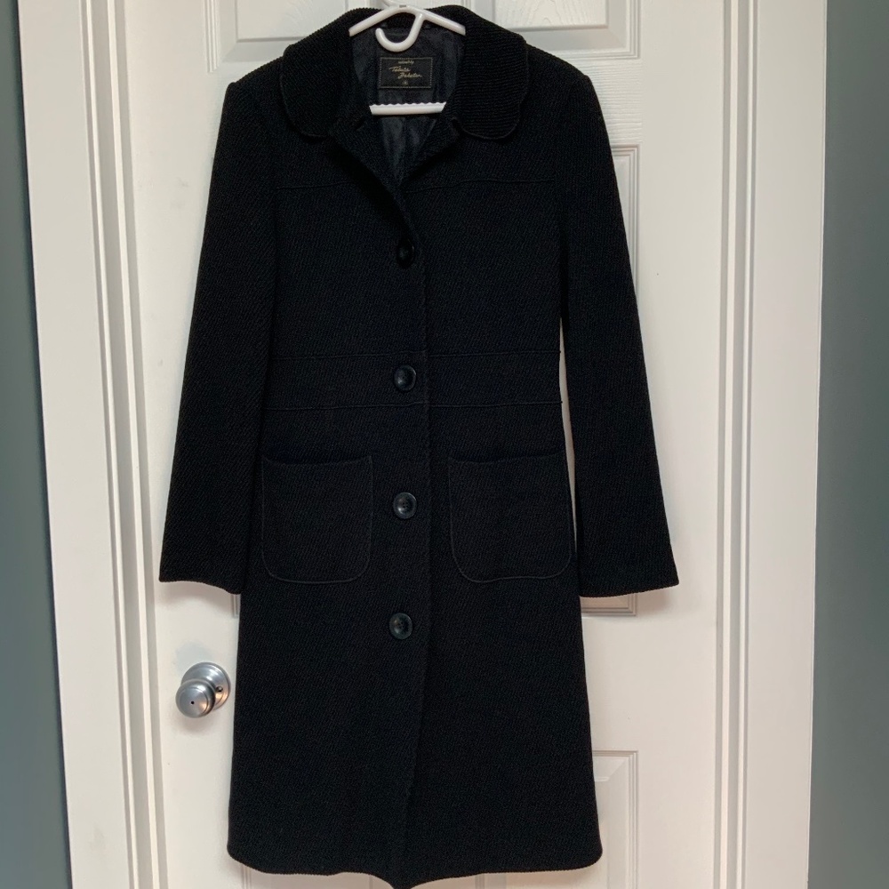 Long Black Wool Trench-Style Coat by Talulah Babaton